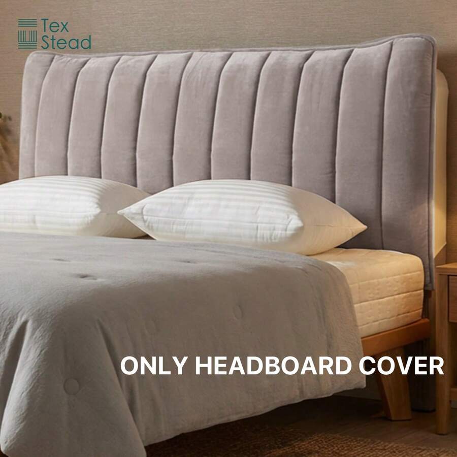 1pc Baby Suede Elastic Headboard Cover, Soft Smooth Skin-Friendly Headrest Slipcover, Solid Color Dust-Proof Bed Headboard Protector, Universal Fit, Suitable For Bedroom Decor, All Seasons - Light Grey - View 1