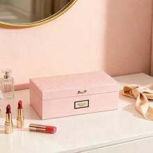 Quilted Large‑Capacity Jewelry Box Desktop Storage Organizer For Rings Earrings Necklaces Gift For Women Gucci Beauty Pink Quilted Jewelry Box - Pink - View 2