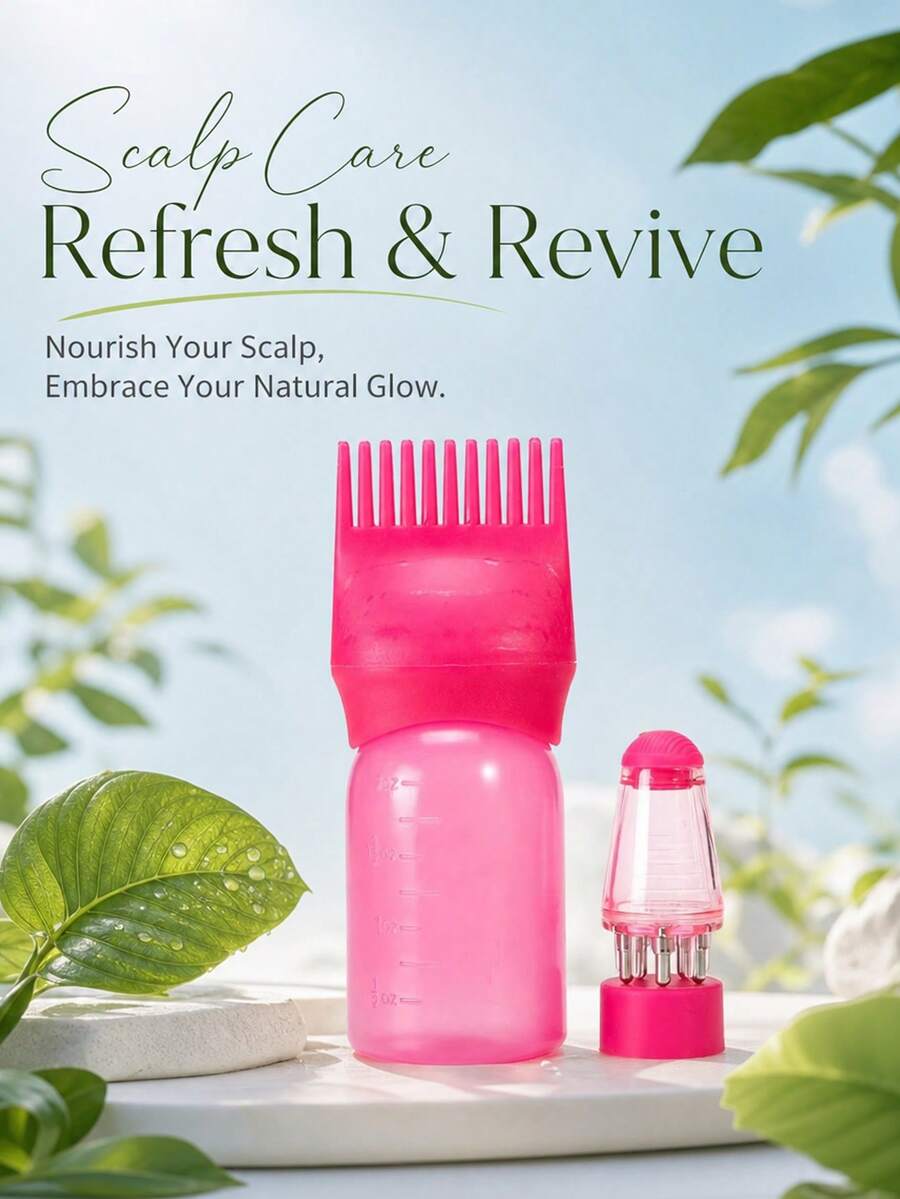 CTZIHGAO Applicator Comb Hair Care Shampoo Bottle, Convenient And Quick Application, Precise Scalp Massage, Designed For Hair Essence, Professional Hair Care Set, Includes Root Comb, Oil Applicator, Dyeing Shampoo Bottle And Soft Scalp Massage Comb, Essential Home Root Comb Applicator And Brush, Ideal For Back To School Season - Pink - View 1