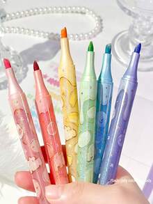 6pcs Fruity Scented Gold Glitter Highlighter Pens, Water-Based 6 Colors & 6 Scents, High Aesthetic Student Marker Pen For Highlighting And Drawing, Student Stationery - Fruit Scented Highlighter - View 4