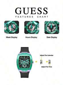 Guess Men's Iridescent Barrel-Shaped Multi-Function Quartz Watch, Screw-Decorated Case, Black Dial, Matte Black Faux Leather Strap, Fashionable Style - Blue - View 7