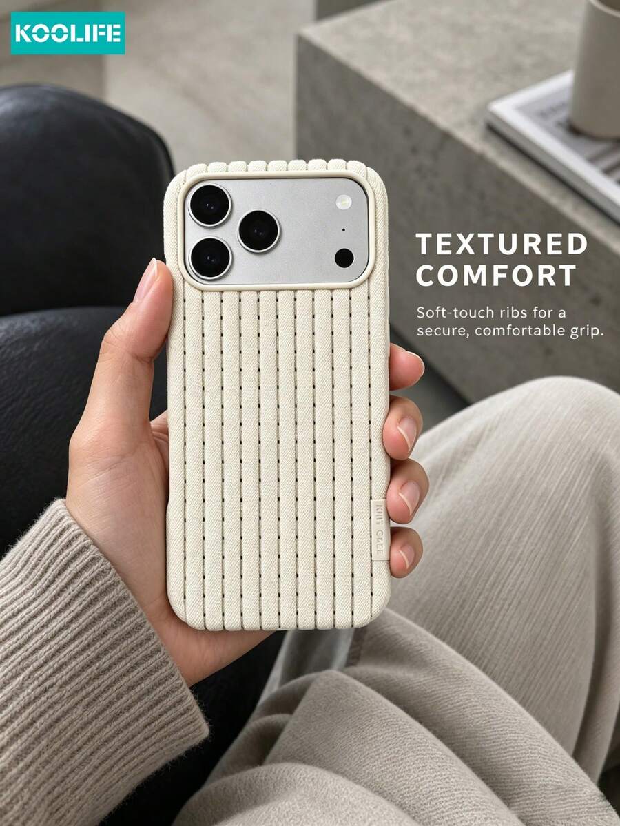 Koolife 1pc Beige Knitted Texture Magnetic Phone Case, Fashion Minimalist Ins Style Niche Aesthetic Pure Design, Strong Magnetic Shockproof Soft TPU Protective Shell, Compatible With IPhone 18 Pro Max/18 Pro/17/17 Pro/17 Pro Max/16/16 Pro/16 Pro Max - Off-white - View 1