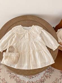 Girls' Gentle Style Beige Lace Dress With Embroidered Ruffle Collar And Long Sleeves - Apricot - View 5
