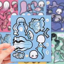 6pcs/Set Cute Mermaid Dress Up Stickers, Creative Handmade Decoration Game Self-Adhesive, DIY Decorative Stickers, Holiday Small Gift - Multicolor - View 6