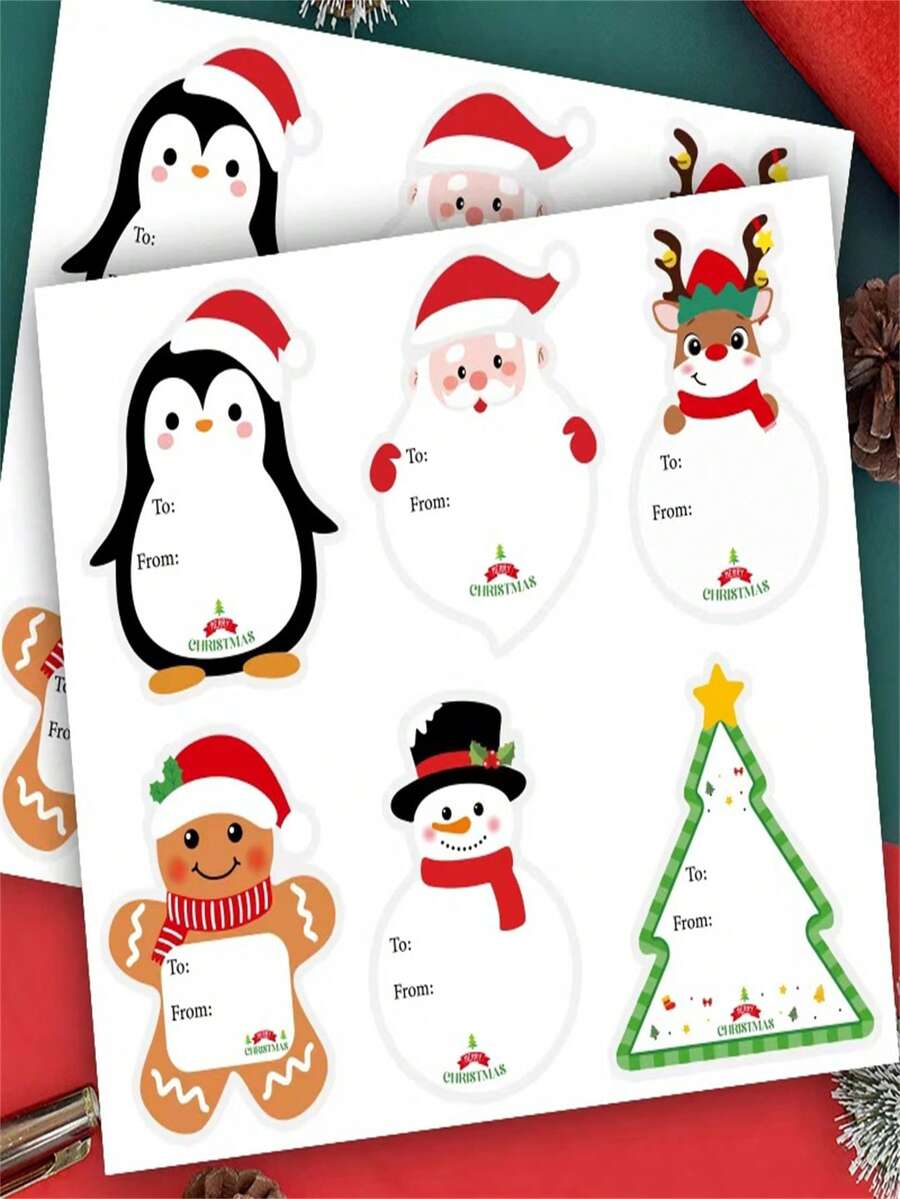 60/120/180pcs Christmas Gift Tag Stickers, 6 Assorted Merry Christmas To From Labels, Self-Adhesive Holiday Gift Wrapping Stickers For Presents, Gift Boxes, Bags, And Packages - A - View 1