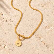 Initial Charm Snake Chain Gold Plated Letter Necklace For Women Men With Heart Knot Disc - Yellow Gold - View 15