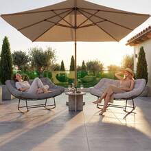 Aoxun Oversized Garden Rocking Chair With Cushion And Heavy-Duty Metal Frame For Patio,Balcony And Garden, Light Grey - Light Grey - View 8
