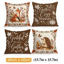 4pcs/1pc Autumn Fox & Hedgehog Animal Pattern Pillow Case, Single-Sided Print Pillow Case, Suitable For Living Room, Bedroom, Home Decor, All Season Pillow Case - Multicolor - View 13