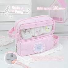 Rosyposy 1pc Kawaii Lace Star Pattern Clear Window Pencil Pouch, Aesthetic Large Pencil Bag With Ruffle Handle For Plush Doll, Student Stationery - Multicolor - View 3