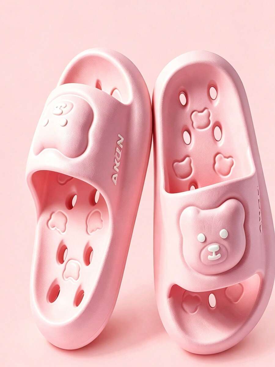 1 Pair All Season Cartoon Bear Hollow Water-Draining Kids Slippers ...