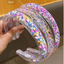3pcs Random Color Sequin Liquid Glitter Transparent Headband Hair Accessory With Teeth Non-Slip Hair Grip Daily Hair Accessory - Multicolor - View 3