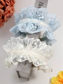 2pcs Lolita Pleated Headband Hair Accessories, Ultra-Wide Lace Minimalist Pleated Hairband For Daily Outfit Matching - Multicolor - View 5