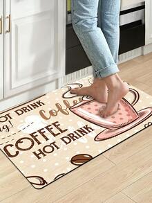 1pc Pink Coffee Cup Pattern Printed Kitchen Mat, Suitable For Home Kitchen, Dining Room, Living Room, Room Decoration - Baby Pink - View 6