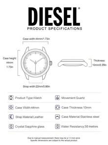 Diesel DZ1449 Stylish Men's Gift Wrist Watch, Distinct Square Shape 5BAR Water Resistant Casual Daily Wristwatch - White - View 6
