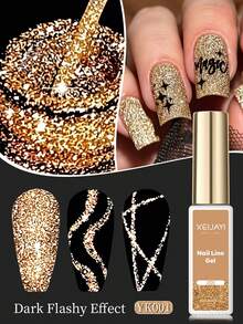 XEIJAYI 1pc 10ml Rhinestone Glitter Gold Color Painting Gel, UV/LED Suitable For Nail Gel, Suitable For Salon And Home DIY Nail Art - Gold - View 8