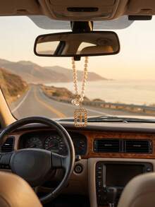 1pc Vintage Gold Cross Car Rearview Mirror Hanging Ornament, Suitable For Most Car Models Or As A Holiday Gift - A - View 1