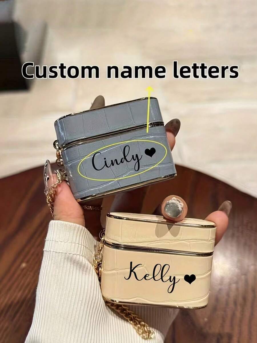 1Pc Personalized Luxury Personalized Letter Name Customized Soft Cover Compatible With Airpods 1 2 3 4 Pro 2 Pro 3 Cylindrical Crocodile Pattern Earphone Case - Multicolor - View 1