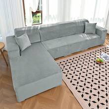 1pc Solid Color Silver Fox Velvet Full Coverage Elastic Sofa Cover, Soft And Cozy Knitted Texture, Snug Fit To Furniture Contour, Machine Washable, Creates Comfortable Living Room Home Atmosphere All Season - Light Grey - View 1