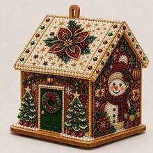 3D Wooden Christmas House Diamond Painting Kit, Pearl Rhinestone DIY Decor - View 15