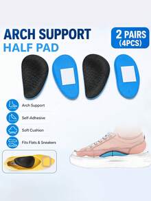 2 Pairs EVA Arch Support Half-Size Insoles, Shock-Absorbing Soft Foot Protection Shoe Pads For Sports And Casual Shoes - Blue - View 1