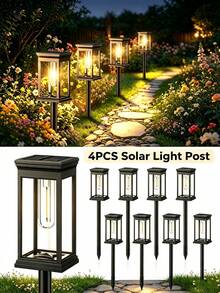 4/2pcs Solar Powered Pathway Lights, Bright Outdoor Solar Lights, Automatic On/Off Pathway Lights (Solar Powered), For Sidewalk, Garden, Patio, Lawn - Warm Light - View 1