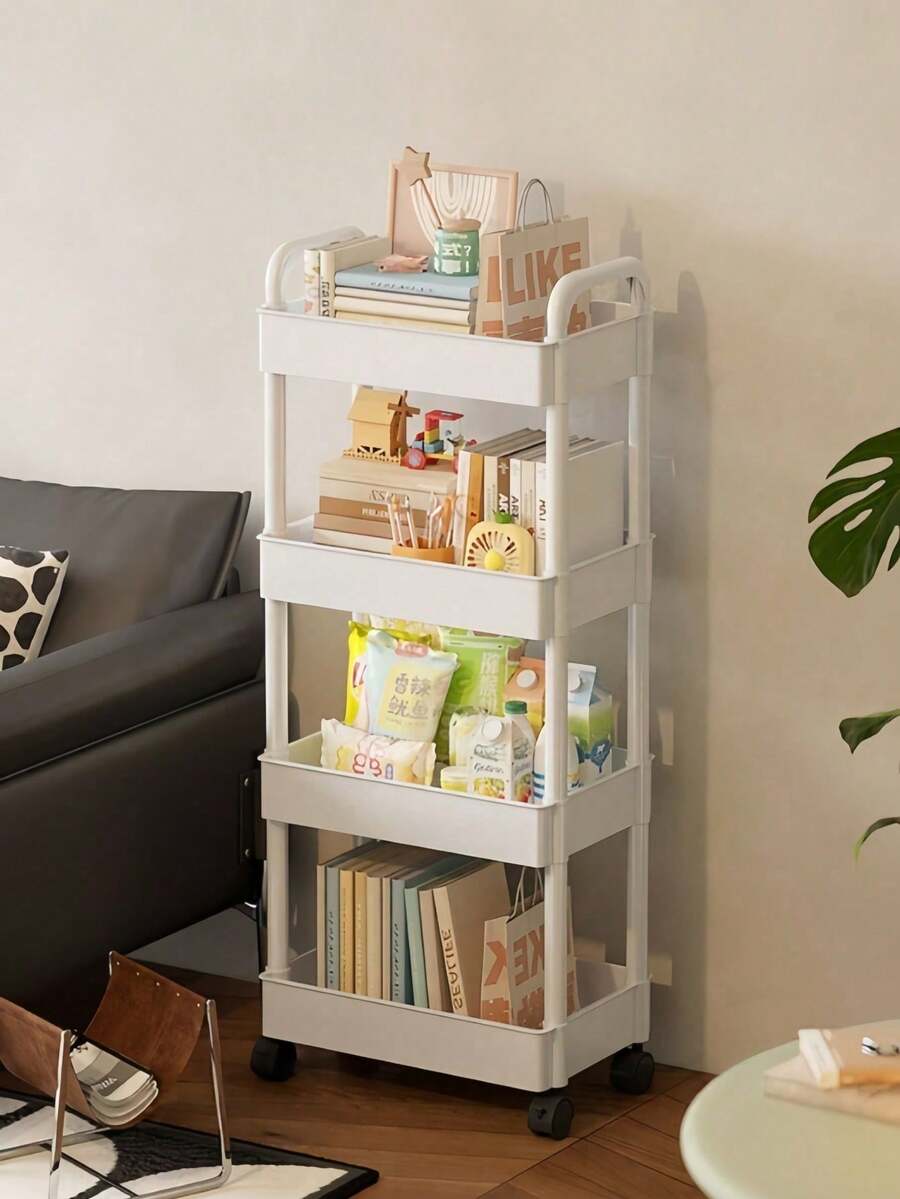 1pc Rolling Storage Cart With Handle - Multi-Functional Kitchen & Bathroom Vertical Storage Rack, Equipped With Detachable Drainage Rack, Suitable For Back To School Season, Plastic Material, Coffee Capsule Organizer