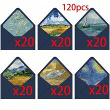 5/120Pcs Vintage Oil Painting Print Envelopes Invitation Cards - Blue Oil Painting Envelope - View 13