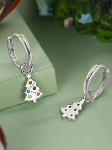 1 Pair Cute Cubic Zirconia Earrings Women Christmas Party Accessory Gift - Silver - View 4