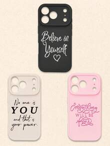 Pink Black Slogan Elements Fashion 3pcs Multi-Color Letter Print Phone Case With Camera Lens Protection Compatible With IPhone & Galaxy Smartphones International Version Not The Domestic Version Spring Birthday Gift - Multicolor - View 36