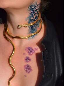 5/10/15/20pcs Mermaid Scale Temporary Tattoo Sticker Set, Colorful Glitter Gradient Fish Scale Realistic Tattoo Face Makeup, Waterproof And Sweat-Resistant, Suitable For Summer Pool, Halloween Cosplay, Party Gifts, For Women And Girls. Mermaid Scale / Fish Scale / Siren Tail Tattoo / Rainbow Gradient / Delicate Pearlescent Texture / Temporary Tattoo / Full Arm Realistic Tattoo Stickers, Dazzling Gemstone Rhinestone Waterproof Long-Lasting Temporary Tattoo Stickers For Women, Face Stickers - Multicolor - View 2