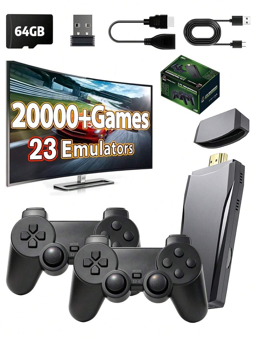M8 Retro Wireless Game Console 64G, 20,000+ Built-In Games, TV Output, With Dual 2.4G Wireless Controllers