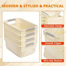 7pc Plastic Storage Baskets With Handles, Wide Mouth Shallow Food Storage Organizer Boxes, Multi-Purpose Home Storage Trays, Suitable For Kitchen Cabinets, Countertops, Bedrooms, Bathrooms, Portable Picnic Baskets, Used For Storing Fruits, Bread, Ginger, Garlic, Snacks, Home Desktop Clutter Containers, Suitable For Home Organization 1/2/5/7pc - View 9