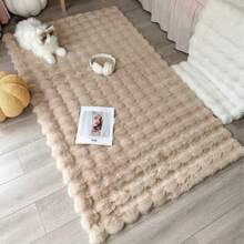 1pc Faux Rabbit Fur Bubble Plush Rectangular Large Area Luxury Cream Style Wavy Shaped Decorative Rug, Fluffy Soft Premium Polyester Plush Home Living Room Sofa Mat, Bedroom Bedside Carpet, Study Dressing Room Decorative Rug, Machine Washable Non-Fading - Khaki - View 14