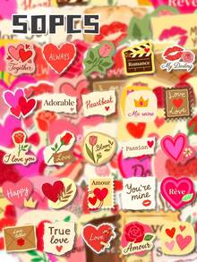 Vintage Confession Love Theme Stickers, PET Material, Heart Rose Romantic Gift Decorative Stickers, Includes Heart Shape, Love Letter Envelope And Confession Text Elements, Suitable For Diary Scrapbooking, Notebooks, Storage Boxes, Luggage, Skateboards, Helmets, Computer DIY Decoration - A - View 8