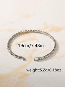 1pc Women's Bracelet Minimalist Layered Style BlingBling Shiny Copper Inlaid Zirconia Tennis Bracelet Daily Accessory Gift - Silver - View 5
