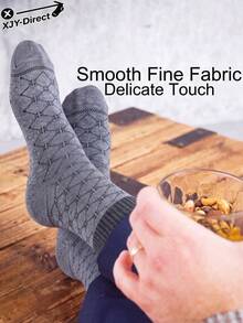 5 Pairs Men's Solid Color Basic Diamond Pattern Minimalist Business Mid-Calf Socks, Soft Comfortable Durable, Suitable For Business Workplace, Daily Commute, Gift - Multicolor - View 2
