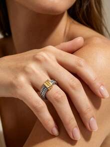 1pc Fashion Vintage Stainless Steel Cable Rope Closed Ring For Women Suitable For Daily Wear Gift For Family Friends Lovers On Holidays - Multicolor - View 5
