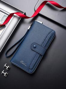 SHABILI Fashionable Men's Long Zipper Clutch Wallet, Korean Style, Multi-Card Slots, Business Casual Youth Handbag - Blue - View 2