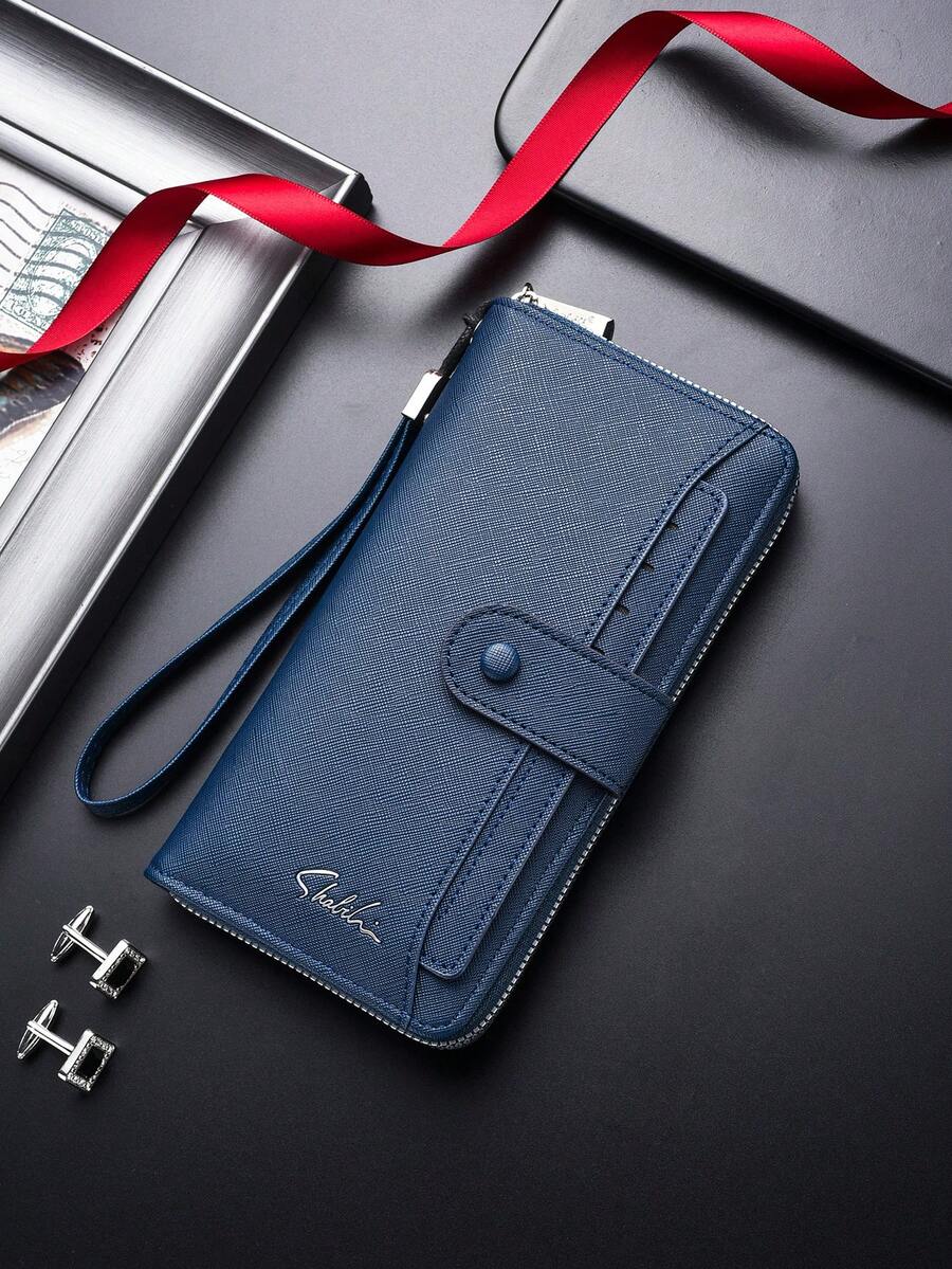 SHABILI Fashionable Men's Long Zipper Clutch Wallet, Korean Style, Multi-Card Slots, Business Casual Youth Handbag