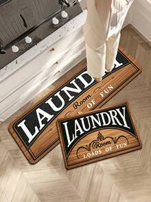 1pc American Retro Wood Grain Letter Kitchen Floor Mat, Long Strip Rug For Home Laundry Room Entrance Decor - Multicolor - View 1