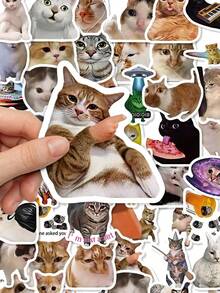 50Pcs Funny Internet Meme Cat Stickers, Viral Kitty Expression Patterns, Waterproof Vinyl Stickers For Water Bottles, Laptops, Scrapbook, Journal, DIY Decoration, Gift - Multicolor - View 4