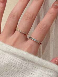 5pcs Minimalist Personalized Cubic Zirconia Colorful Ring Set, Suitable For Women's Daily Casual Wear And Gatherings (No Gift Box) - Yellow Gold - View 9