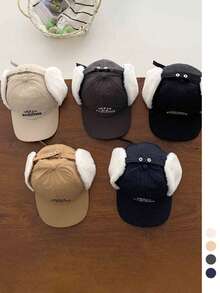 Topi Bordir Huruf Mewah dengan Penutup Telinga, Efek Wajah Kecil, Minimalis, Blok Warna, Bulu Imitasi, Ushanka, Topi Baseball Lipat, Gaya Amerika, Topi Matahari Pria, Topi Baseball Hip Hop - MultiWarna - View 5
