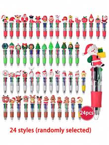 1Pc/2pcs/8pcs/12pcs/24pcs /Christmas Mini Multicolor Pen Set, Festive Four-In-One Cute Click Ballpoint Pens, Suitable For Colleague Christmas Party Gifts And Office Giveaways - Christmas 4-color Ballpoint Pen - View 11