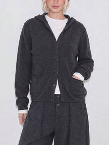 Women's New Knit Hooded Cardigan Jacket, Long Sleeve, Short Length, Perfect For Autumn/Winter Outfits. - Dark Grey - View 4