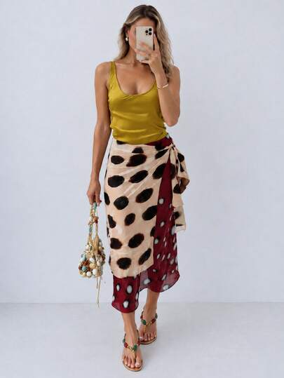 Kliou Patchwork Leopard Print Skirt Women Bandage Color Blocking High Street Vacation Fashion Midnight Hip-Hop Style Bottoms