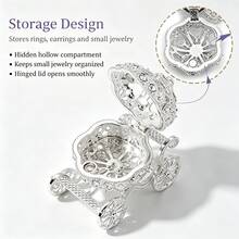 Crystal Pumpkin Carriage Jewelry Storage Organizer Box - Rhinestone Princess Carriage Shaped Jewelry Storage Box, Hand-Painted Jewelry Storage Display Box, Women's Collectible Decorative Ornament - Pumpkin Carriage - View 4