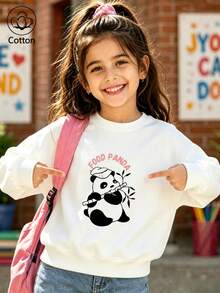 Girls' Cute Printed Drop-Shoulder Round-Neck Long-Sleeve Casual Sports Sweatshirt - White - View 10
