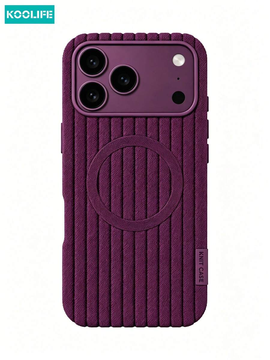 Koolife 1pc Cherry Red Knitted Texture Magnetic Phone Case, Fashion Minimalist Ins Style Aesthetic Niche Elegant Design, Strong Magnetic Shockproof Soft TPU Protective Cover, Compatible With IPhone 18 Pro Max/18 Pro/17/17 Pro/17 Pro Max/16/16 Pro/16 Pro Max - Deep Cherry Purple - View 1