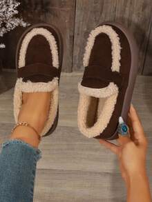 2026 New Women's Plush Slippers Winter Warm Soft Sole Fine Fur Cross Strap Indoor - Coffee Brown - View 2